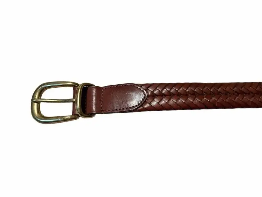 Coach #5922 Brown Braided Leather Belt Brass Buckle 34”